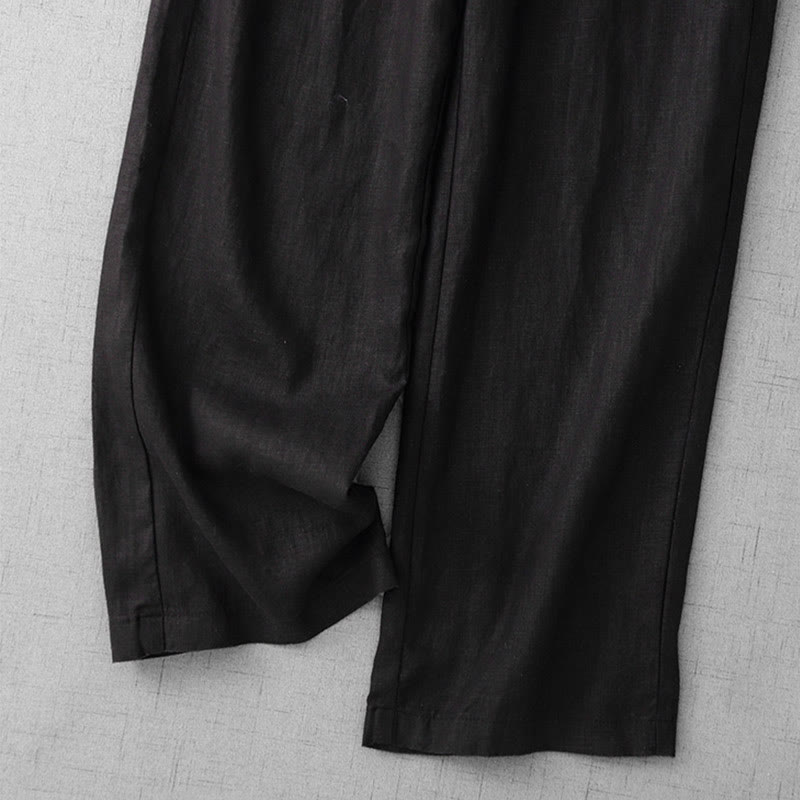 Casual High Waist Ruffled Drawstring Design Women's Wide Leg Cotton Pants With Pockets