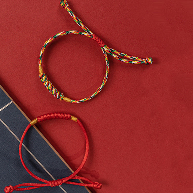Handmade Braided Red String Happy Knot Flat Knot Colorful Rope Bracelet