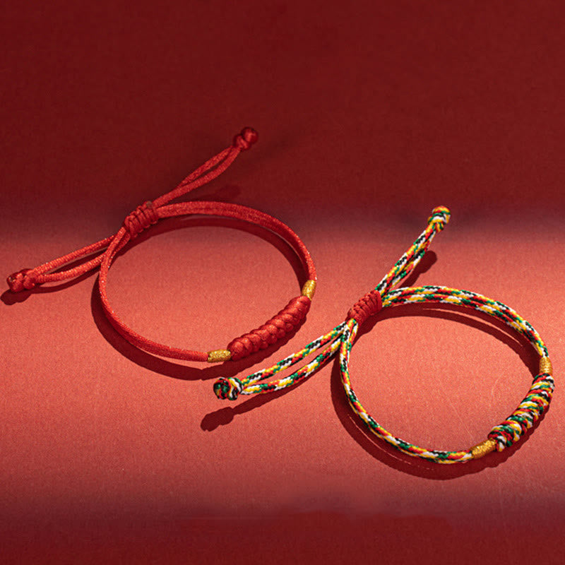 Handmade Braided Red String Happy Knot Flat Knot Colorful Rope Bracelet