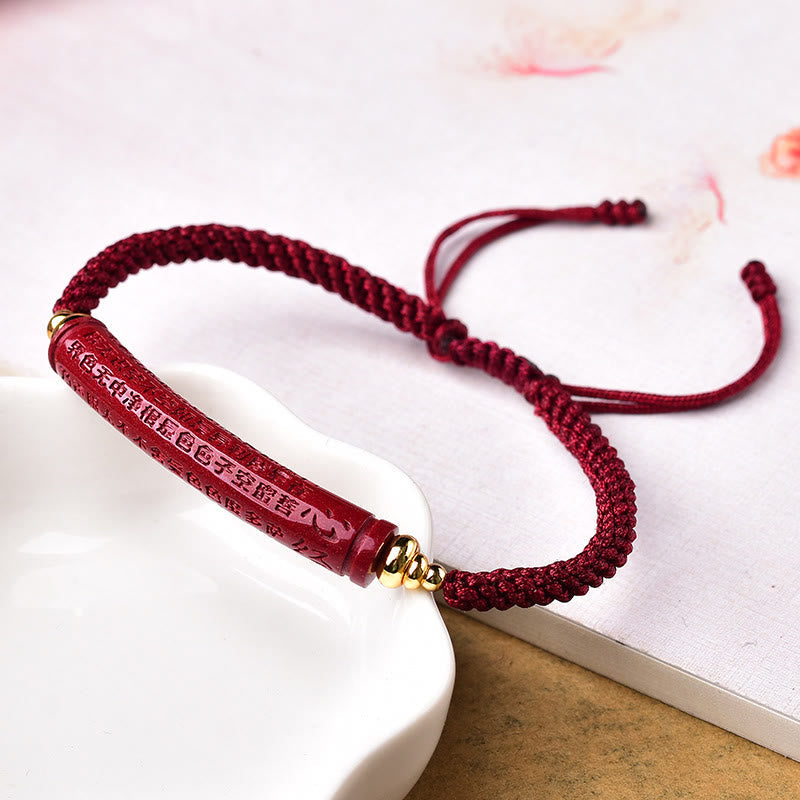 Handmade Cinnabar Om Mani Padme Hum Heart Sutra Blessing Braided Bracelet