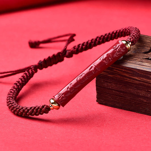 Handmade Cinnabar Om Mani Padme Hum Heart Sutra Blessing Braided Bracelet