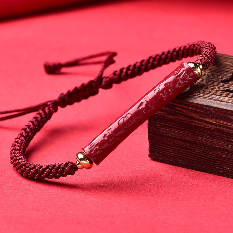 Handmade Cinnabar Om Mani Padme Hum Heart Sutra Blessing Braided Bracelet