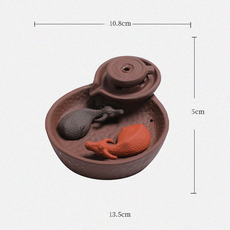 Koi Fish Ox Purple Clay Ceramic Incense Stick Holder Incense Burner Decoration