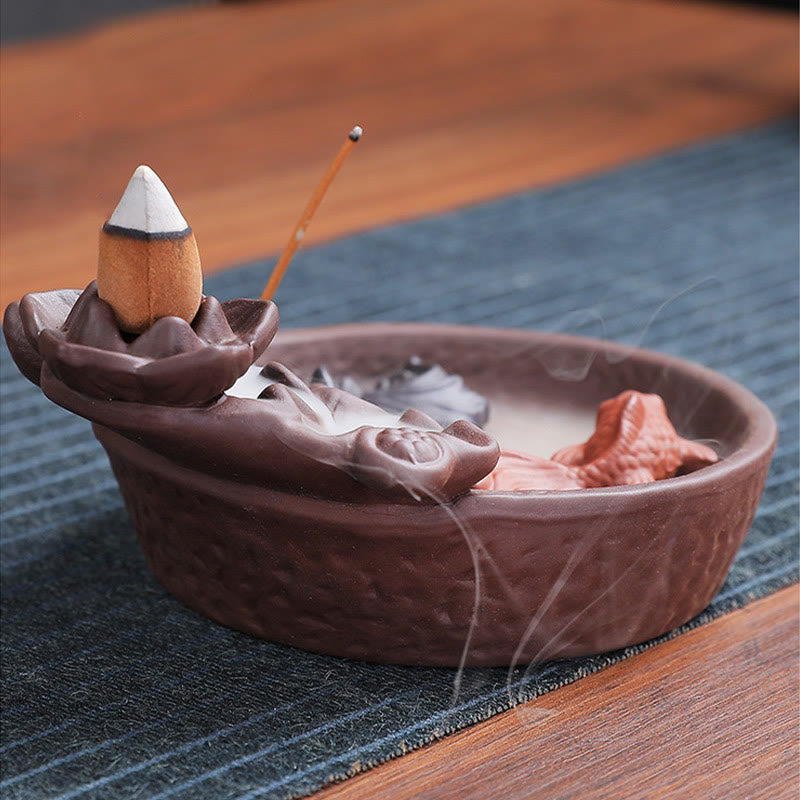 Koi Fish Ox Purple Clay Ceramic Incense Stick Holder Incense Burner Decoration