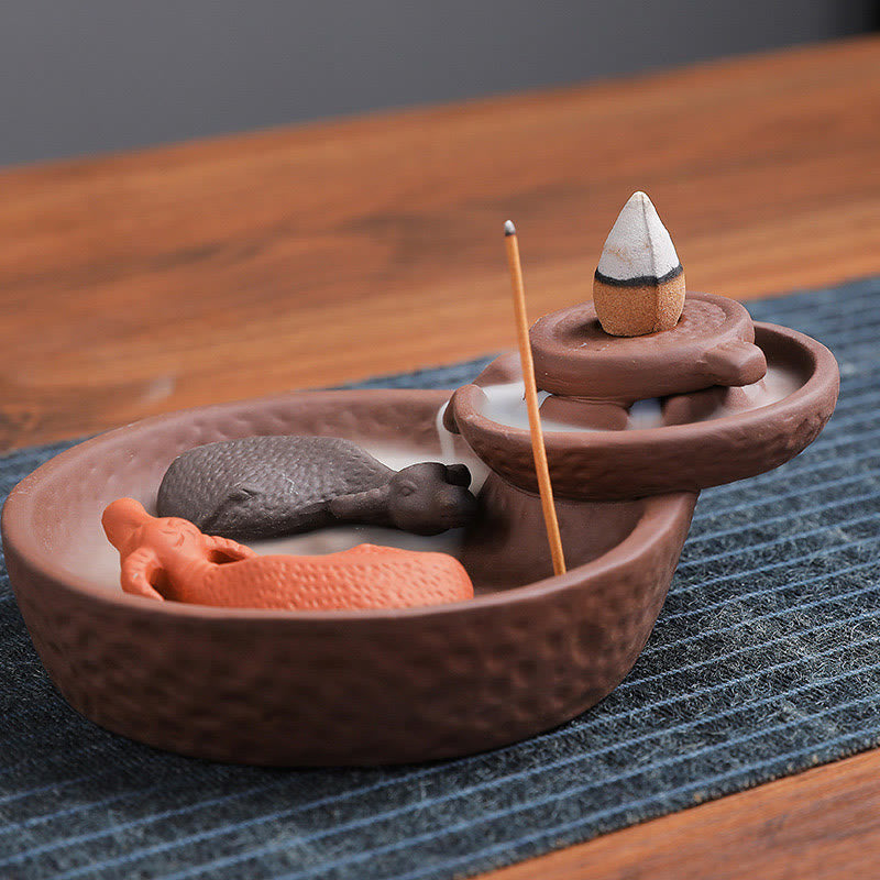 Koi Fish Ox Purple Clay Ceramic Incense Stick Holder Incense Burner Decoration