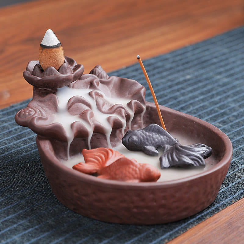 Koi Fish Ox Purple Clay Ceramic Incense Stick Holder Incense Burner Decoration