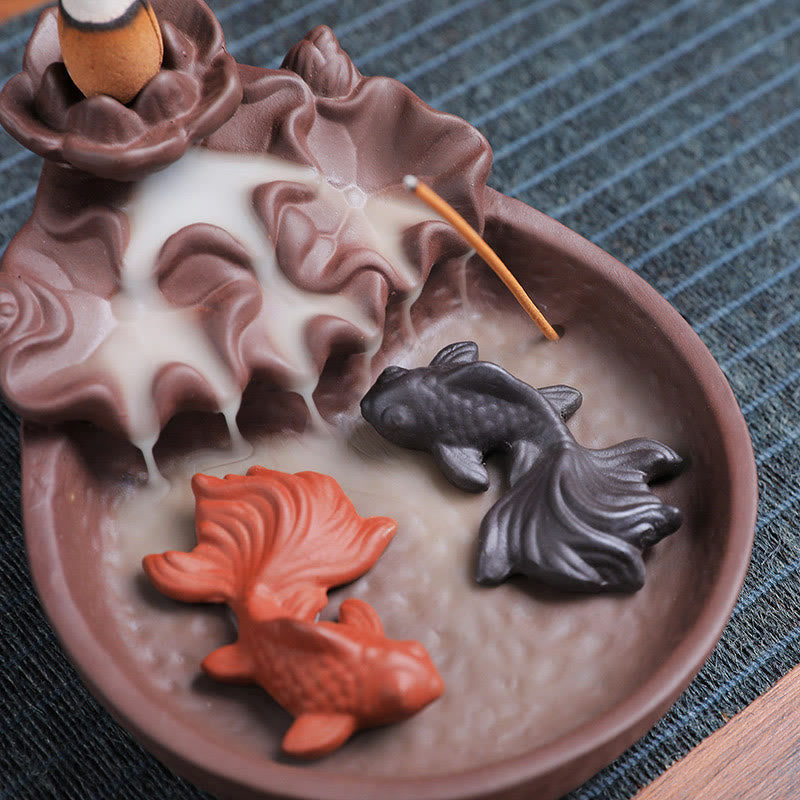 Koi Fish Ox Purple Clay Ceramic Incense Stick Holder Incense Burner Decoration