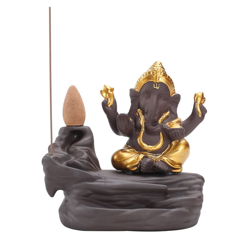 Ganesh Elephant Purple Clay Backflow Smoke Fountain Protection Stick Incense Burner
