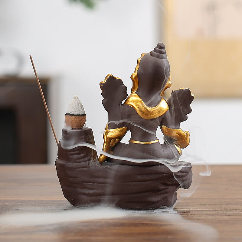 Ganesh Elephant Purple Clay Backflow Smoke Fountain Protection Stick Incense Burner