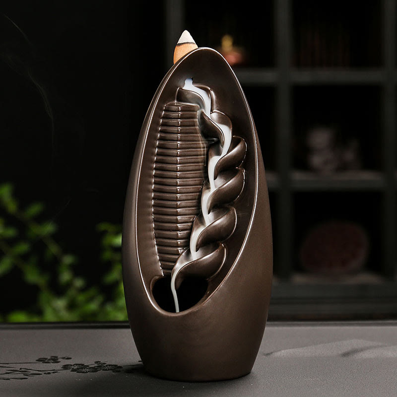 Stairs Mountains Water Buddha Hand Ceramic Backflow Smoke Fountain Meditation Incense Burner Decoration