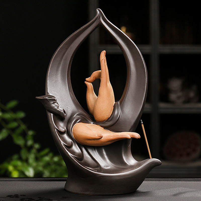 Stairs Mountains Water Buddha Hand Ceramic Backflow Smoke Fountain Meditation Incense Burner Decoration