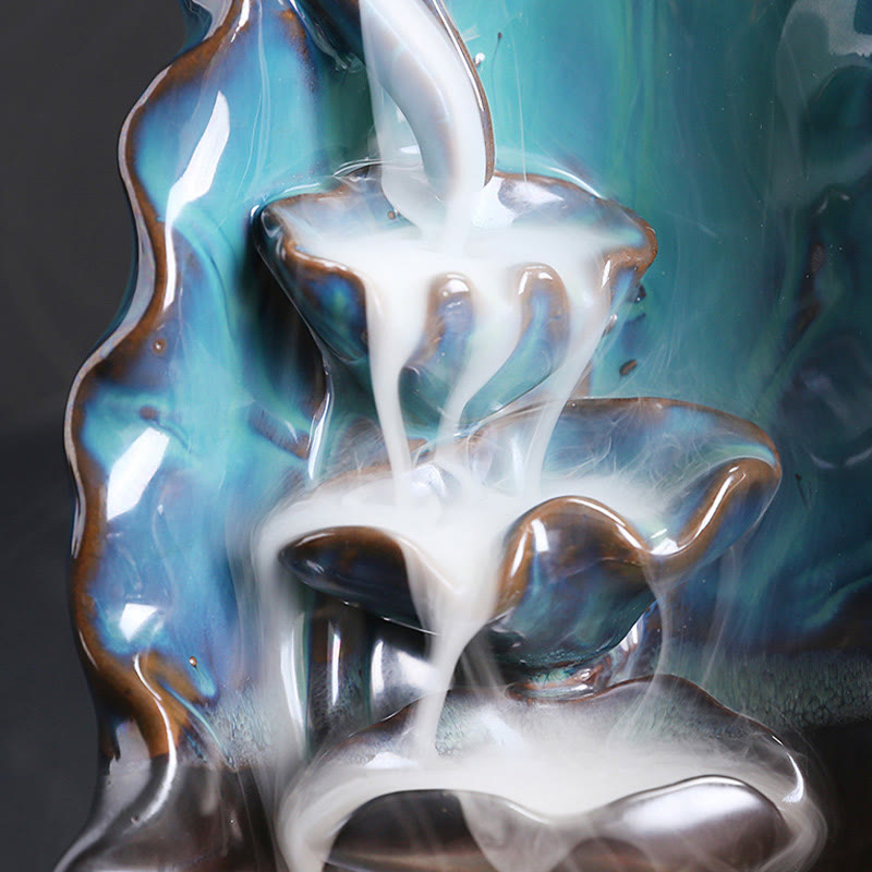 Blue Lotus Leaf Ceramic Backflow Smoke Fountain Spiritual Incense Burner Decoration
