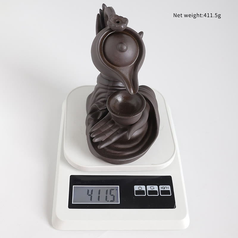 Buddha Hand Holding Teapot Cup Ceramic Backflow Smoke Fountain Incense Burner Decoration