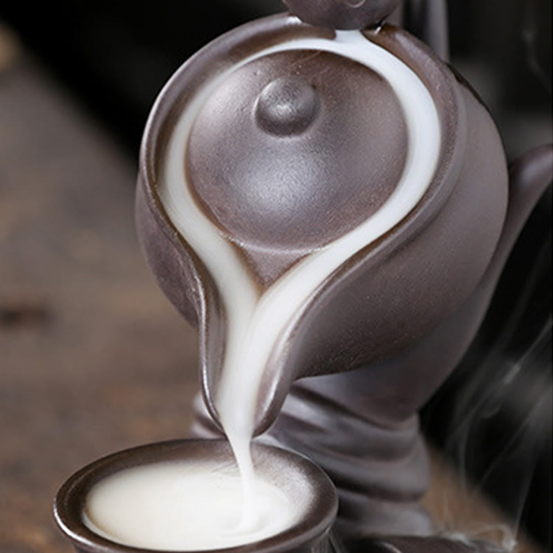 Buddha Hand Holding Teapot Cup Ceramic Backflow Smoke Fountain Incense Burner Decoration