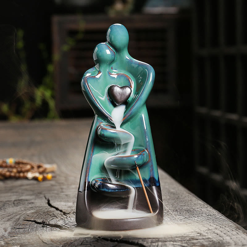 Lovers Couple Embrace Love Ceramic Backflow Smoke Fountain Incense Burner Decoration