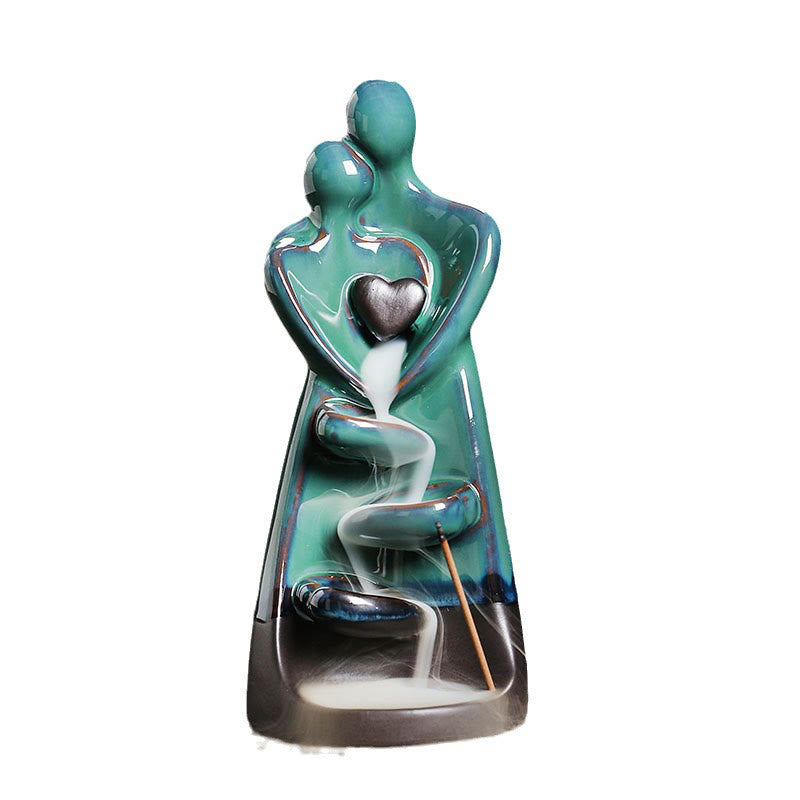 Lovers Couple Embrace Love Ceramic Backflow Smoke Fountain Incense Burner Decoration