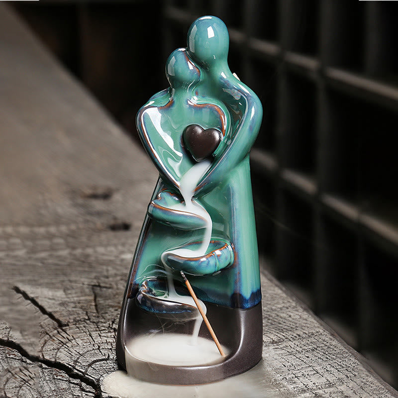 Lovers Couple Embrace Love Ceramic Backflow Smoke Fountain Incense Burner Decoration