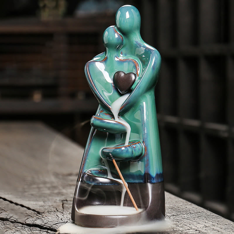 Lovers Couple Embrace Love Ceramic Backflow Smoke Fountain Incense Burner Decoration