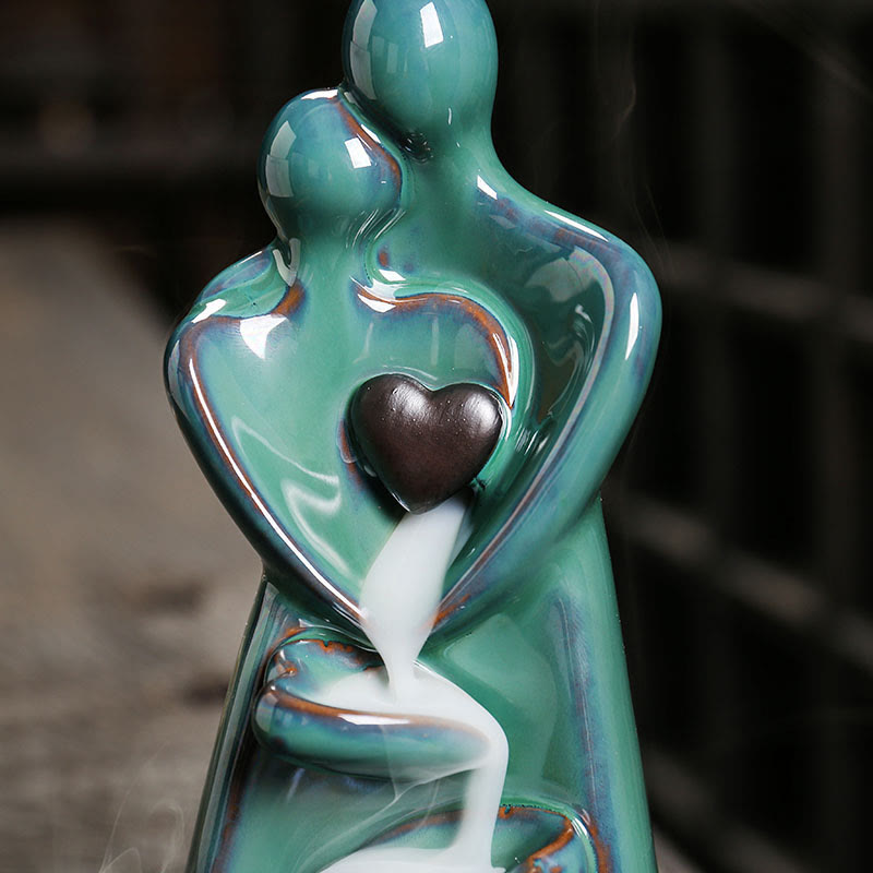 Lovers Couple Embrace Love Ceramic Backflow Smoke Fountain Incense Burner Decoration