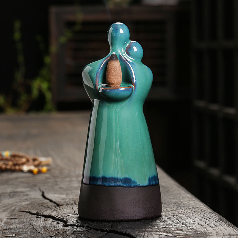 Lovers Couple Embrace Love Ceramic Backflow Smoke Fountain Incense Burner Decoration