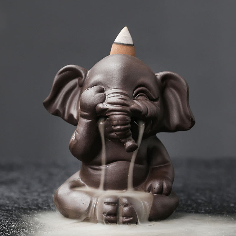 Cute Elephant Purple Clay Backflow Smoke Fountain Peace Incense Burner Decoration