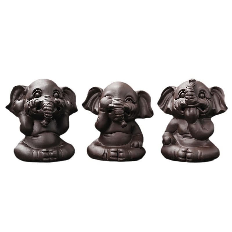 Cute Elephant Purple Clay Backflow Smoke Fountain Peace Incense Burner Decoration