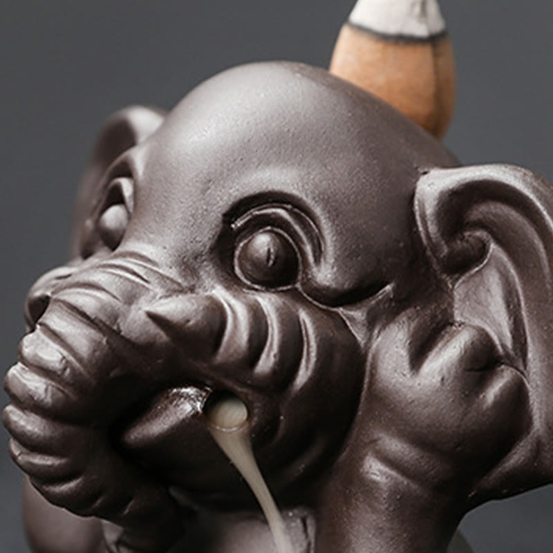 Cute Elephant Purple Clay Backflow Smoke Fountain Peace Incense Burner Decoration