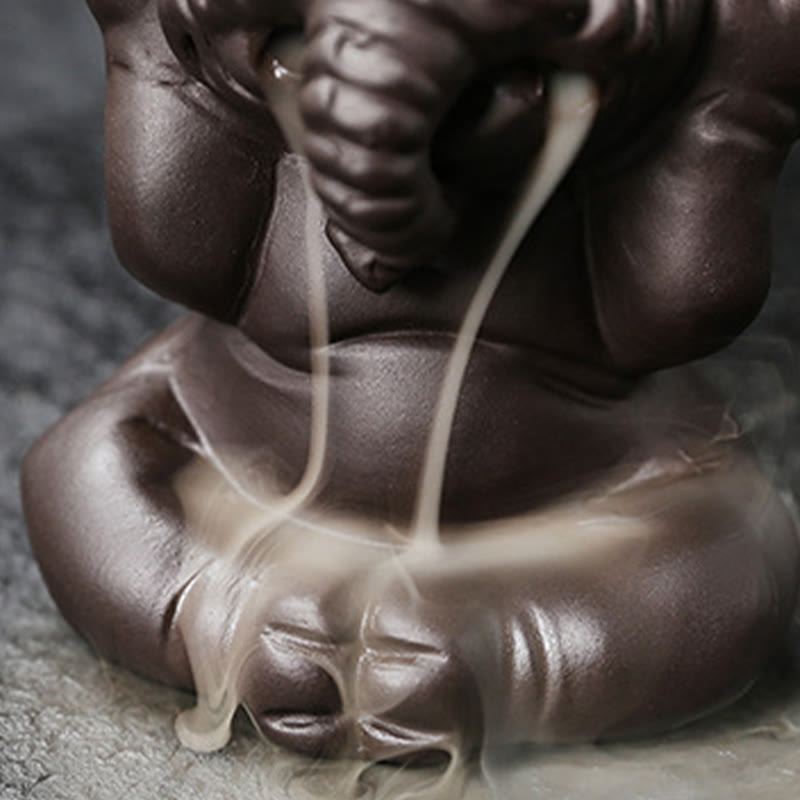 Cute Elephant Purple Clay Backflow Smoke Fountain Peace Incense Burner Decoration