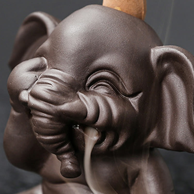 Cute Elephant Purple Clay Backflow Smoke Fountain Peace Incense Burner Decoration