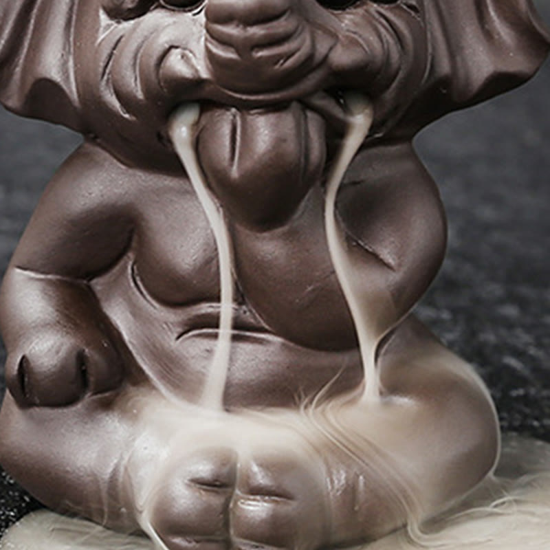 Cute Elephant Purple Clay Backflow Smoke Fountain Peace Incense Burner Decoration