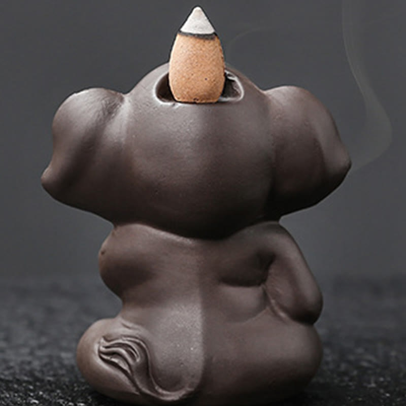 Cute Elephant Purple Clay Backflow Smoke Fountain Peace Incense Burner Decoration