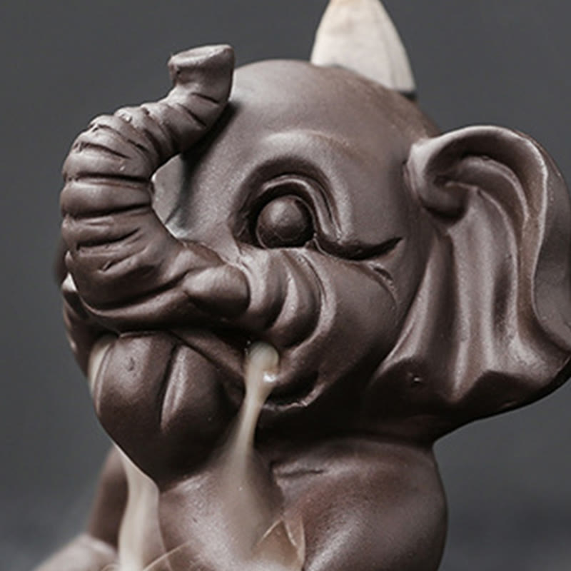 Cute Elephant Purple Clay Backflow Smoke Fountain Peace Incense Burner Decoration