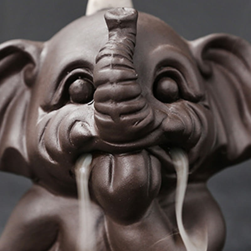 Cute Elephant Purple Clay Backflow Smoke Fountain Peace Incense Burner Decoration