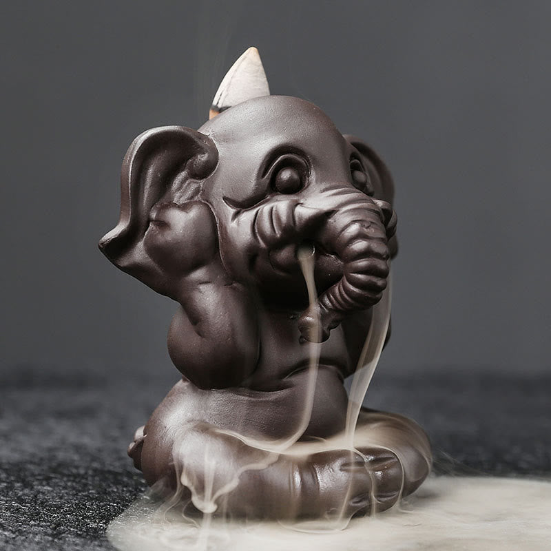 Cute Elephant Purple Clay Backflow Smoke Fountain Peace Incense Burner Decoration
