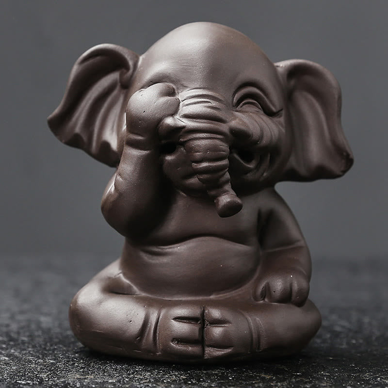 Cute Elephant Purple Clay Backflow Smoke Fountain Peace Incense Burner Decoration