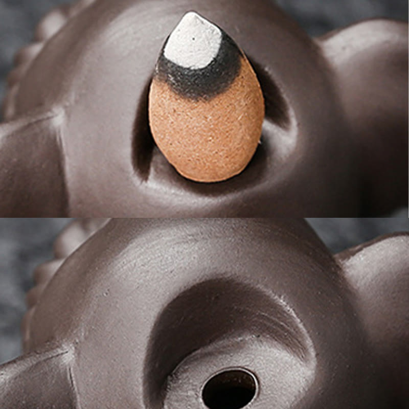 Cute Elephant Purple Clay Backflow Smoke Fountain Peace Incense Burner Decoration
