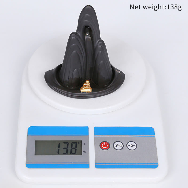 Little Monk Mountains Flowing Water Purple Clay Ceramic Backflow Incense Burner Decoration