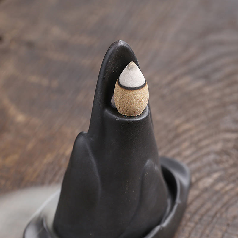Little Monk Mountains Flowing Water Purple Clay Ceramic Backflow Incense Burner Decoration