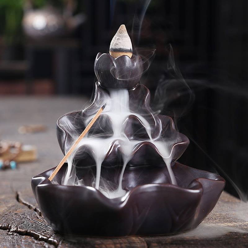 Lotus Leaf Koi Fish Ceramic Backflow Smoke Fountain Peace Incense Burner Decoration