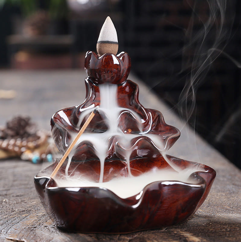 Lotus Leaf Koi Fish Ceramic Backflow Smoke Fountain Peace Incense Burner Decoration