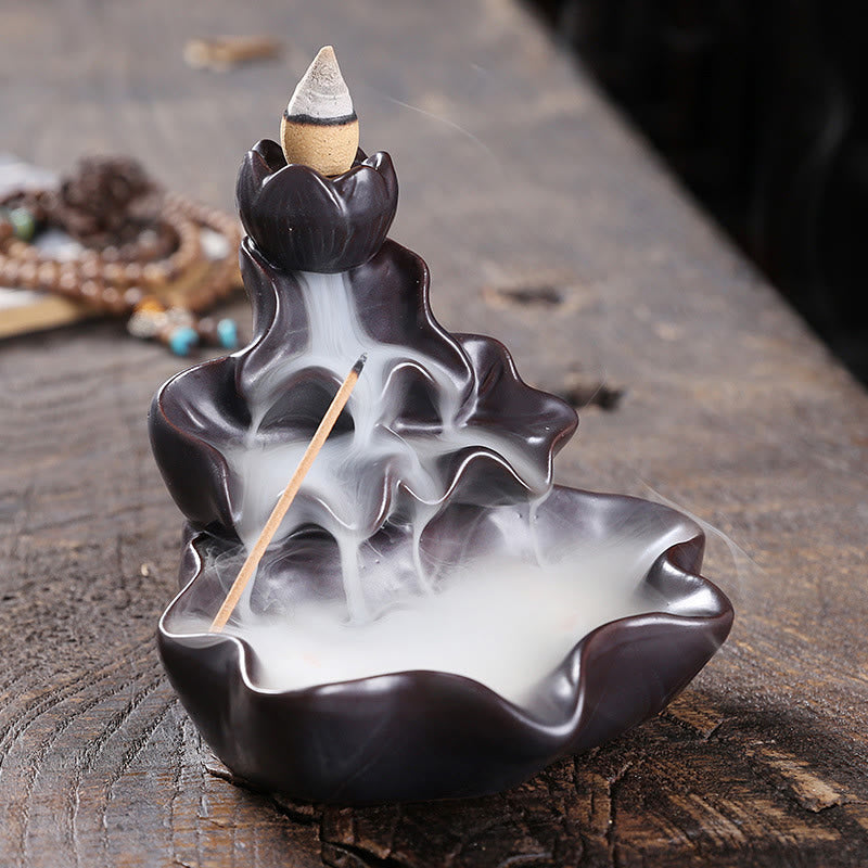Lotus Leaf Koi Fish Ceramic Backflow Smoke Fountain Peace Incense Burner Decoration