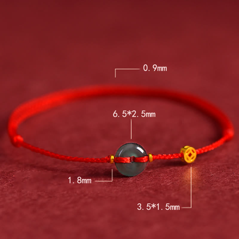 Peace Buckle Copper Coins Jade Red String Connection Bracelet Anklet