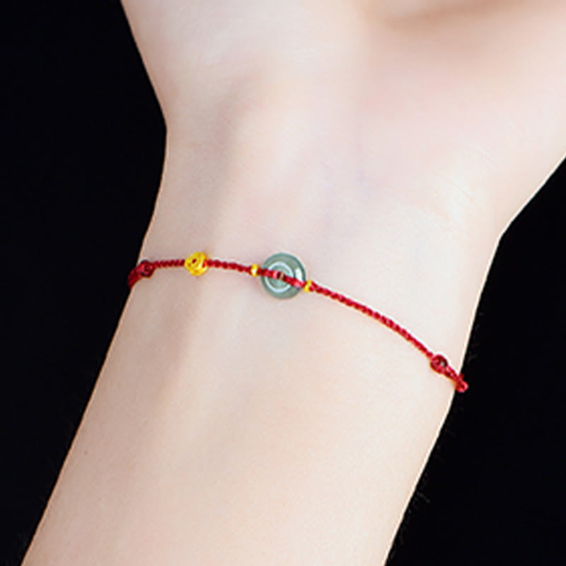 Peace Buckle Copper Coins Jade Red String Connection Bracelet Anklet