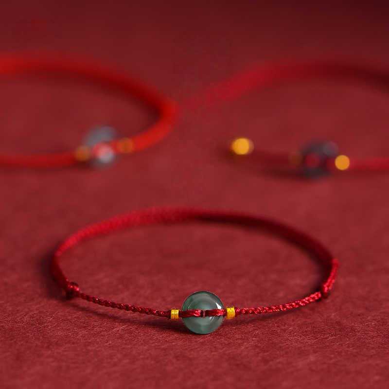 Peace Buckle Copper Coins Jade Red String Connection Bracelet Anklet