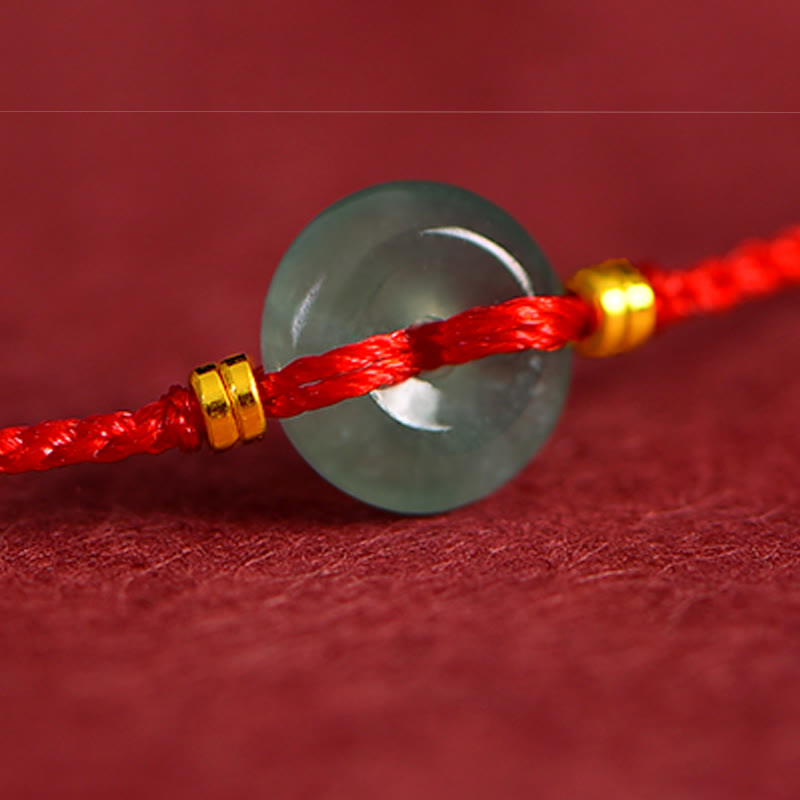 Peace Buckle Copper Coins Jade Red String Connection Bracelet Anklet