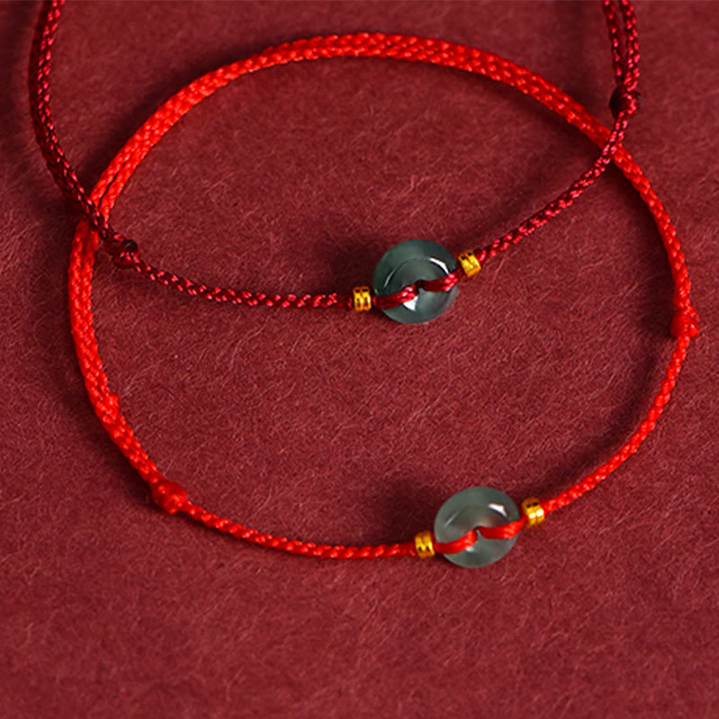 Peace Buckle Copper Coins Jade Red String Connection Bracelet Anklet