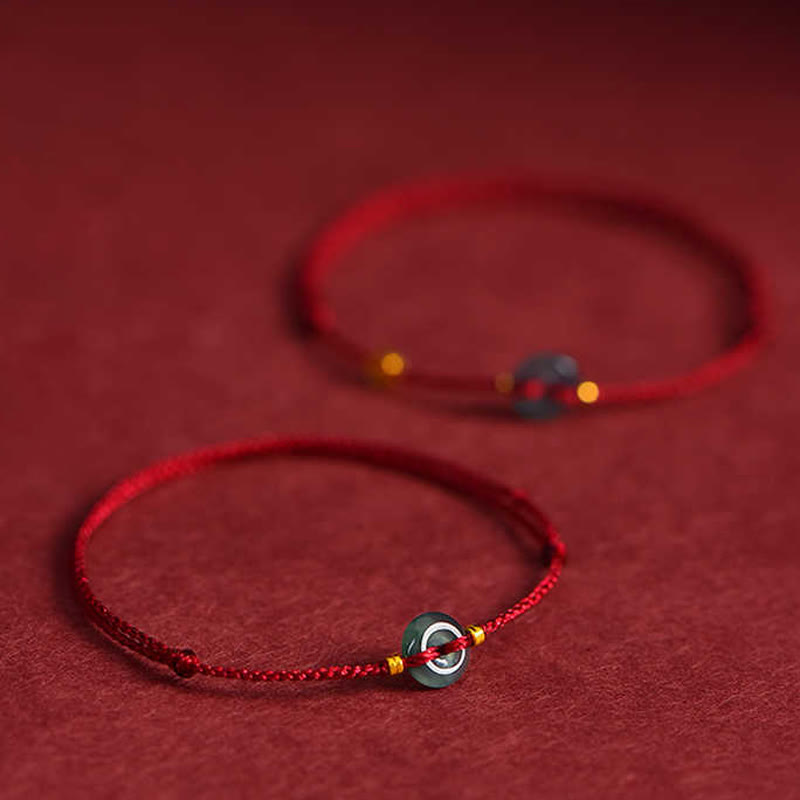 Peace Buckle Copper Coins Jade Red String Connection Bracelet Anklet