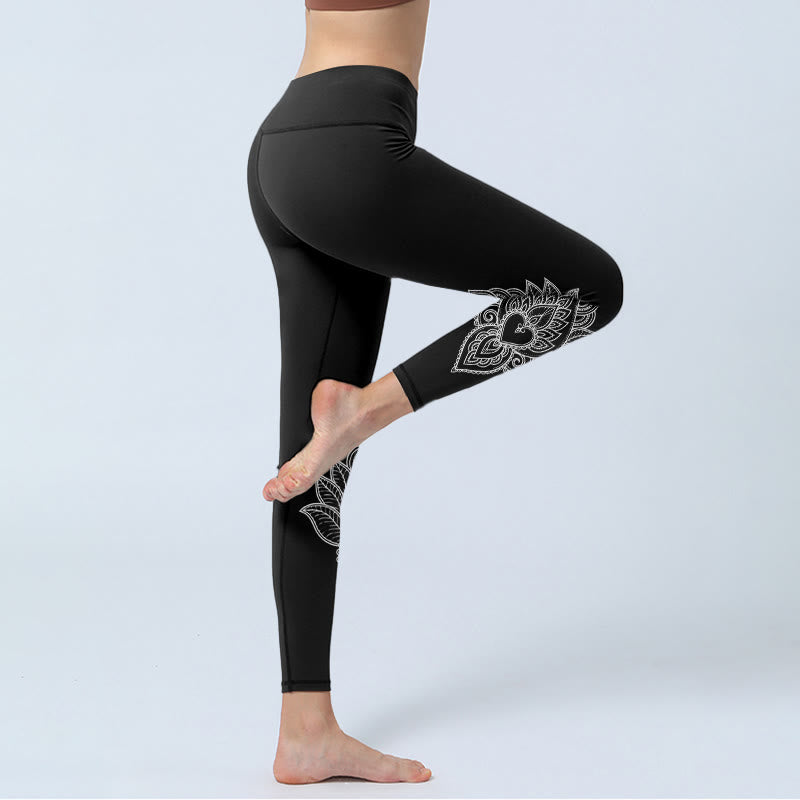 Heart-shaped Petals Flowers Print Gym Leggings Women's Yoga Pants