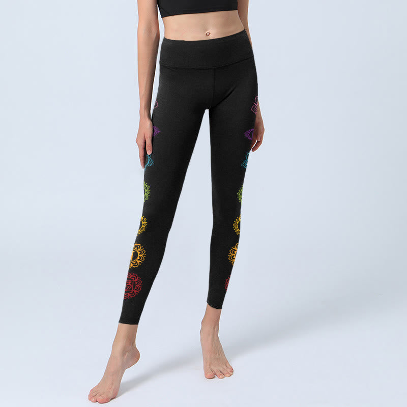 OM Symbol Sanskrit Characters Print Gym Leggings Women's Yoga Pants