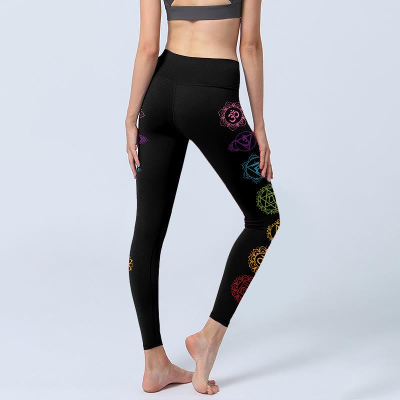 OM Symbol Sanskrit Characters Print Gym Leggings Women's Yoga Pants